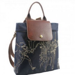 Longchamp Vyšívaný batoh Hluboký Modrý