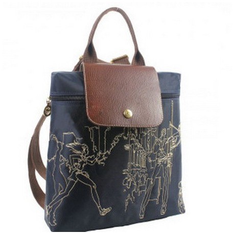 Longchamp Vyšívaný batoh Hluboký Modrý
