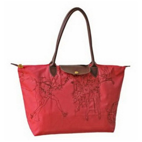 Haftowane torby Longchamp Coral Czerwony