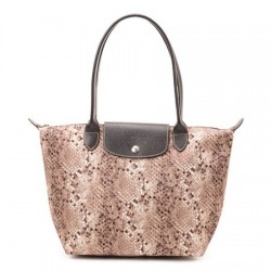 Mały Longchamp Reptiligne Toile Collection Snake Pattern Argile