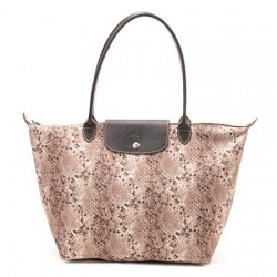 Big Longchamp Reptiligne Toile Collection Snake Pattern Argile