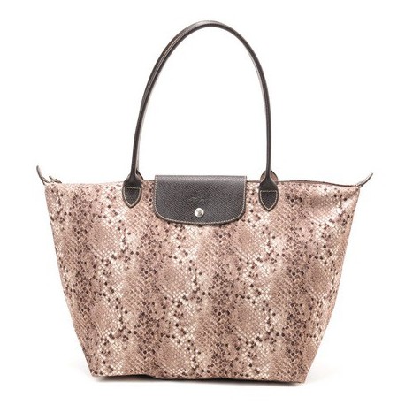 Groß Longchamp Reptiligne Toile Sammlungsschlangenmuster Argile