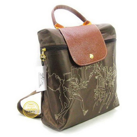 Longchamp Embroidered Backpack Deep Brown