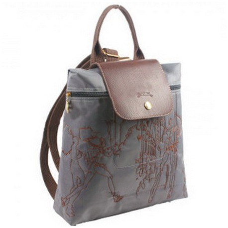 Plecak z haftem Longchamp Szary