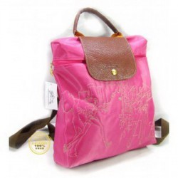 Longchamp vyšívaný batoh růžový