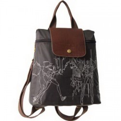 Longchamp Embroidered Backpack Coffee